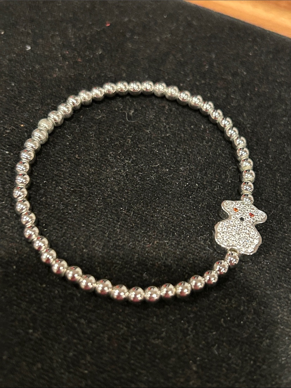 Silver Beaded Stretch Bracelet with Teddy Bear Charm TOUS (REPLICA)